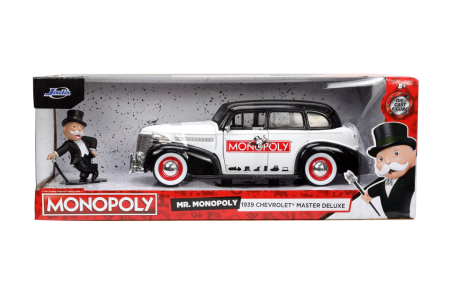 Jucarii - JADA SET MASINUTA METALICA CHEVROLET MASTER DELUXE 1939 SCARA 1:24 SI FIGURINA MR MONOPOLY