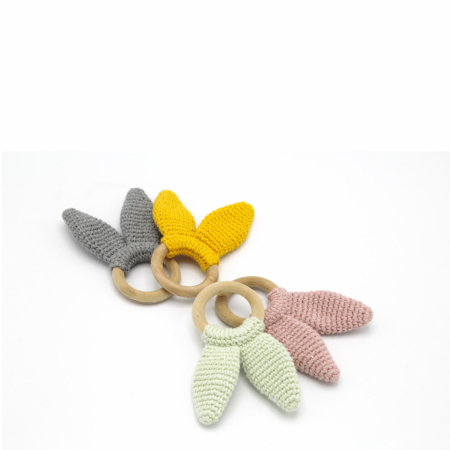 Jucarii - Jucarie dentitie din bumbac cu inel din lemn BabyJem Amigurumi (Culoare: Galben)
