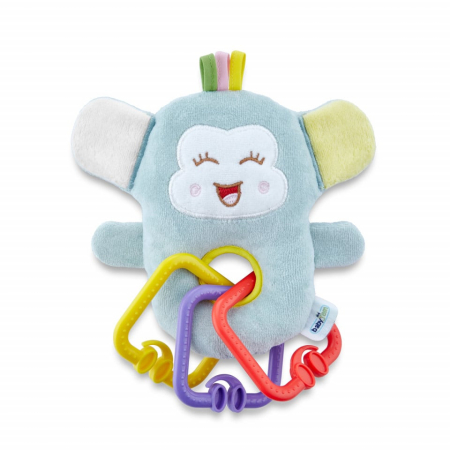 Jucarii - Jucarie din plus pentru bebelusi cu inele dentitie Funny Monkey BabyJem (Culoare: Bleu)