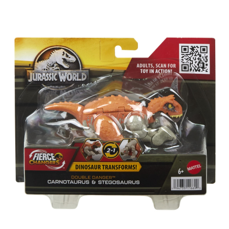 Animale si seturi cu animale - JURASSIC WORLD FIERCE CHANGERS DOUBLE DANGER DINOZAUR TRANSFORMABIL CARNOTAURUS SI STEGOSAURUS