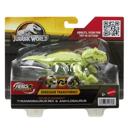 Animale si seturi cu animale - JURASSIC WORLD FIERCE CHANGERS DOUBLE DANGER DINOZAUR TRANSFORMABIL TYRANNOSAURUS REX SI ANKYLOSAURUS VERDE