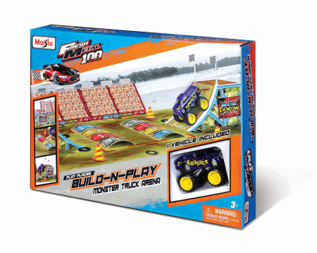 Masinute, Motociclete, Elicoptere, Avioane - MAISTO FRESH METAL 100 SET DE CONSTRUCTIE PISTA MONSTER TRUCK CU 1  VEHICUL INCLUS