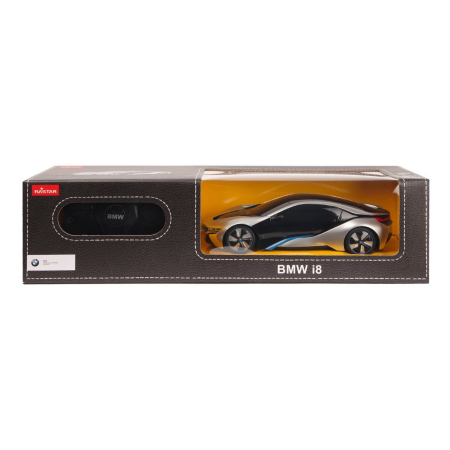 Mașinuțe cu telecomandă - MASINA CU TELECOMANDA BMW I8 ARGINTIE SCARA 1 LA 24
