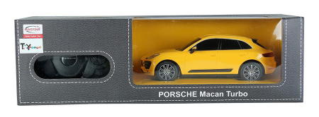 Mașinuțe cu telecomandă - MASINA CU TELECOMANDA PORSCHE MACAN TURBO GALBEN CU SCARA 1 LA 24