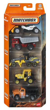 Masinute, Motociclete, Elicoptere, Avioane - MATCHBOX SET 5 MASINUTE METALICE CONSTRUCTION SCARA 1 LA 64