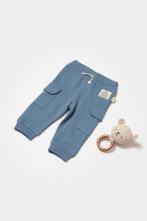 Pantaloni și jeans copii - Pantaloni cu buzunare laterale, Two thread, 100%bumbac organic - Indigo, BabyCosy