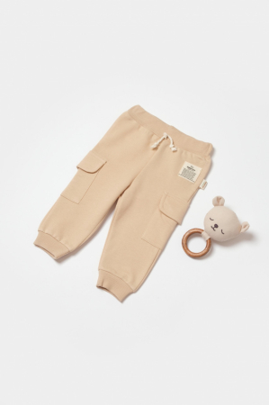 Pantaloni și jeans copii - Pantaloni cu buzunare laterale, Two thread, 100%bumbac organic - Stone, BabyCosy