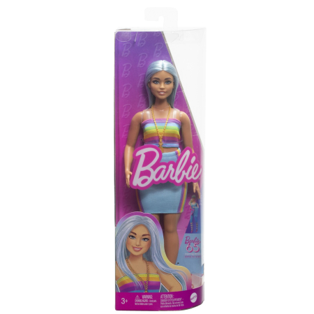 Papusi si accesorii - PAPUSA BARBIE FASHIONISTA CU PAR ALBASTRU PLATINAT SI TOP SPORT