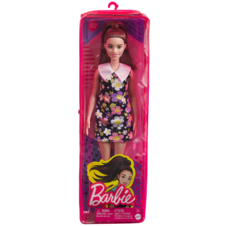 Papusi si accesorii - PAPUSA BARBIE FASHIONISTA SATENA CU ROCHIE CU IMPRIMEU FLORAL