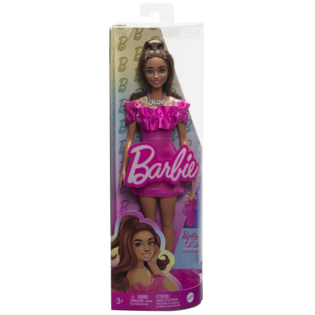 Papusi si accesorii - PAPUSA BARBIE FASHIONISTA SATENA CU ROCHIE ROZ