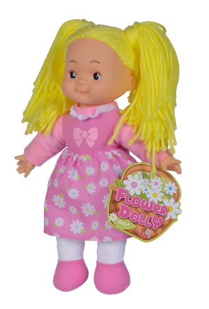 Jucarii - PAPUSA FLOWER DOLLY DIN MATERIAL TEXTIL 38CM CU PARUL GALBEN