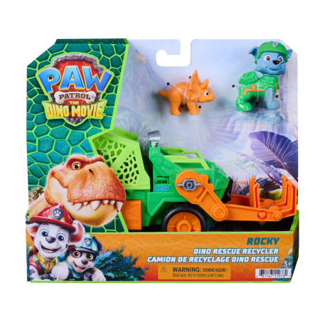 Masinute, Motociclete, Elicoptere, Avioane - PATRULA CATELUSILOR FILMUL CU DINOZAURI SET DINO VEHICUL CAMION DE RECICLARE CU FIGURINA ROCKY SI ACCESORII 15CM