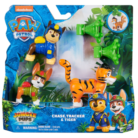 Jucarii - PATRULA CATELUSILOR JUNGLE PUPS SET 3 FIGURINE CHASE TRACKER SI TIGRUL