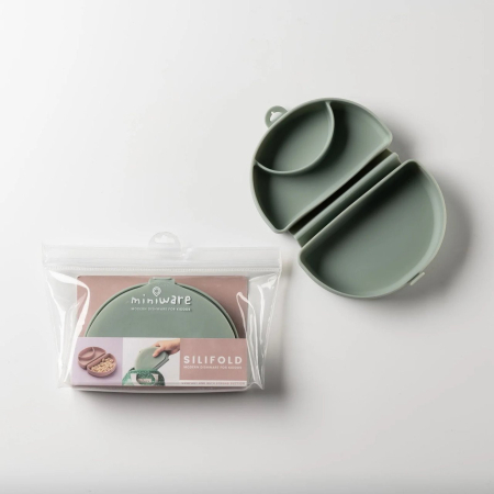 Accesorii hrănire bebeluși - Recipient diversificare hrana bebelusi Miniware Silifold, 100% din silicon alimentar, Sage