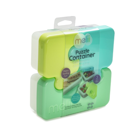 Accesorii Copii - RECIPIENT HRANA BEBE MODEL PUZZLE, MELII, ALBASTRUu0026VERDE