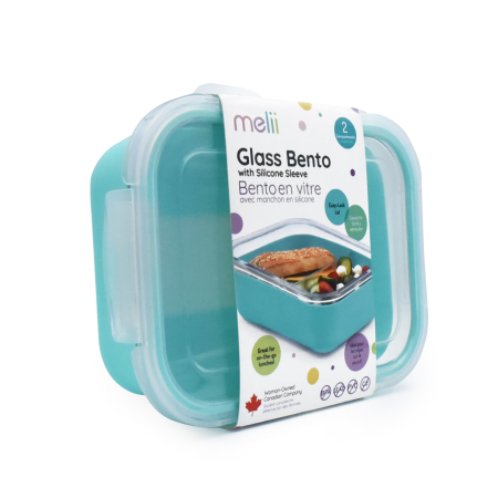 Accesorii hrănire bebeluși - RECIPIENT STICLA 740 ML CU HUSA ANTIDERAPANTA SILICON MELII BLUE