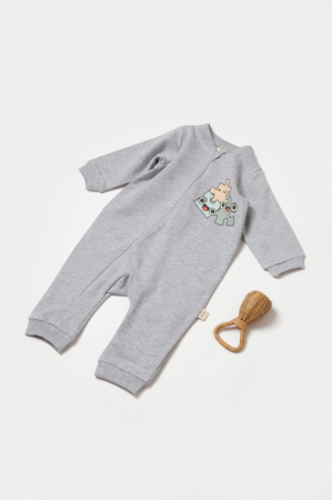 Body-uri și salopete bebeluși - Salopeta cu fermoar, Two thread, BabyCosy, 100% bumbac organic, Gri