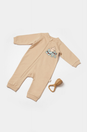 Body-uri și salopete bebeluși - Salopeta cu fermoar, Two thread, BabyCosy, 100% bumbac organic, Stone