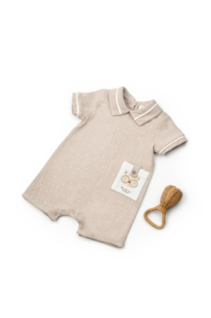 Haine copii - Salopeta cu guler TeddyBear, BabyCosy, 100% bumbac organic