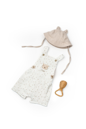 Haine copii - Salopeta cu palariuta TeddyBear, BabyCosy, 100% bumbac organic