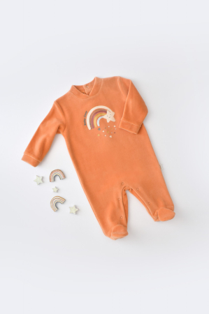 Body-uri și salopete bebeluși - Salopeta Curcubeu cu maneca lunga si botosei din 80%bumbac organic si 20% poliester - Portocaliu, BabyCosy