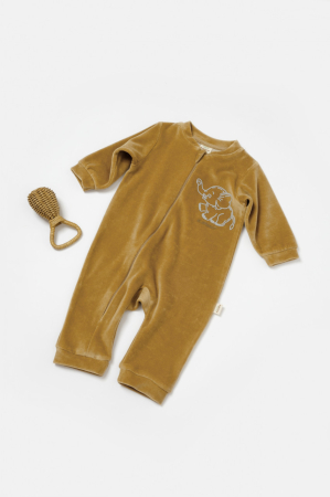 Body-uri și salopete bebeluși - Salopeta Elefant cu maneca lunga din 80%bumbac organic si 20% poliester - Mustar, BabyCosy