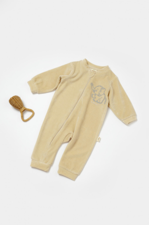 Body-uri și salopete bebeluși - Salopeta Elefant cu maneca lunga din 80%bumbac organic si 20% poliester - Stone, BabyCosy