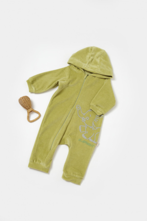 Body-uri și salopete bebeluși - Salopeta Elefant cu maneca lunga si gluga din 80%bumbac organic si 20% poliester - Verde, BabyCosy