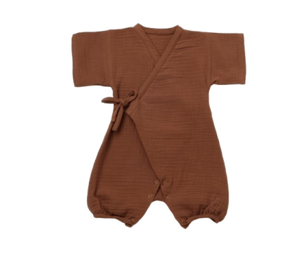Body-uri și salopete bebeluși - Salopeta petrecuta din muselina, BabyCosy, 100% bumbac organic, Caramiziu