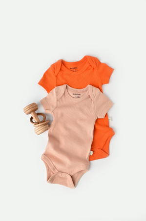 Body-uri și salopete bebeluși - Set 2 body-uri bebe unisex din bumbac organic si modal - Rodie/Piersica, BabyCosy