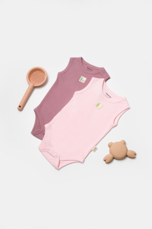 Haine copii - Set 2 body-uri fara maneci Bamboo, roz, BabyCosy, 50% bambus+50% bumbac