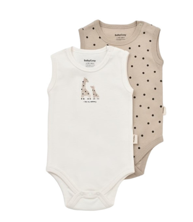 Body-uri și salopete bebeluși - Set 2 body-uri fara maneci bebe unisex Girafa, BabyCosy, 100% bumbac organic