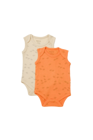 Body-uri și salopete bebeluși - Set 2 body-uri fara maneci Printed, BabyCosy, 50% modal+50% bumbac, Stone/Apricot