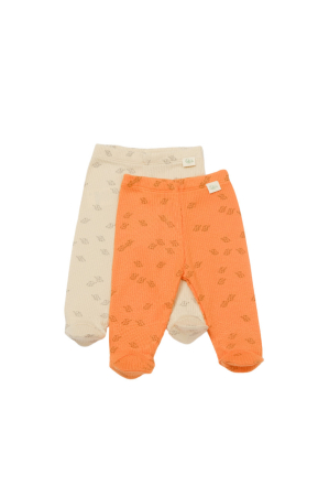 Seturi și compleuri copii - Set 2 pantalonasi cu botosei Printed, BabyCosy, 50% modal+50% bumbac, Stone/Apricot