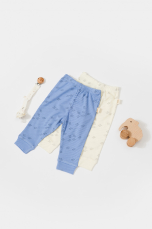Haine copii - Set 2 pantalonasi Printed, BabyCosy, 50% modal+50% bumbac, Ecru/Lavanda