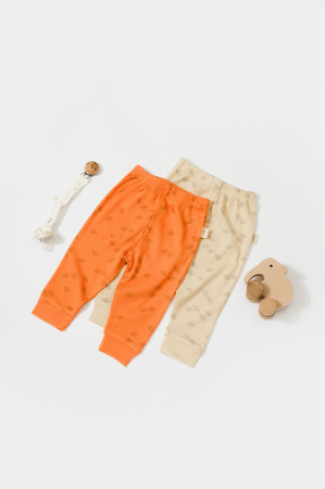 Seturi și compleuri copii - Set 2 pantalonasi Printed, BabyCosy, 50% modal+50% bumbac, Stone/Apricot