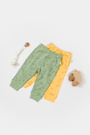 Haine copii - Set 2 pantalonasi Printed, BabyCosy, 50% modal+50% bumbac, Verde/Lamaie