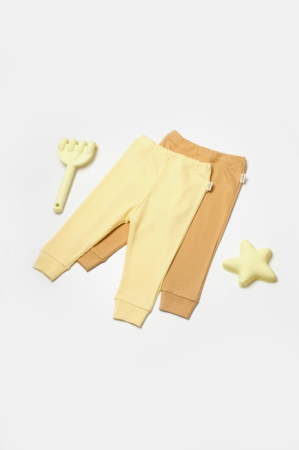 Haine copii - Set 2 pantaloni Bamboo, galben, BabyCosy, 50%bumbac+50% bambus