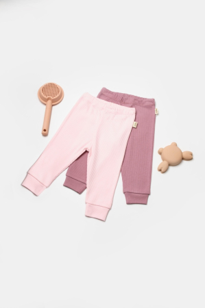 Haine copii - Set 2 pantaloni Bamboo, roz, BabyCosy, 50%bumbac+50% bambus