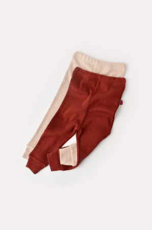 Seturi și compleuri copii - Set 2 pantaloni bebe unisex din bumbac organic si modal - Caramiziu/Somon, BabyCosy