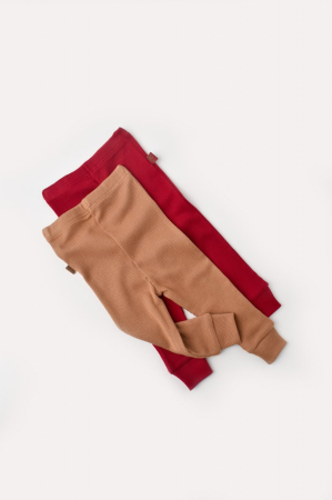 Seturi și compleuri copii - Set 2 pantaloni bebe unisex din bumbac organic si modal - Maro/Rosu, BabyCosy