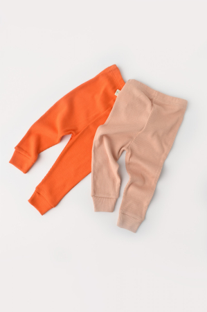 Seturi și compleuri copii - Set 2 pantaloni bebe unisex din bumbac organic si modal - Rodie/Piersica, BabyCosy