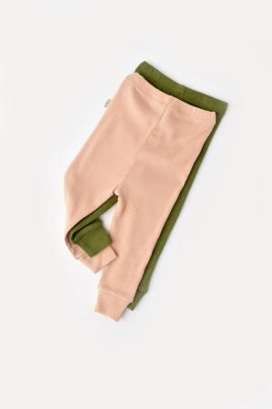 Seturi și compleuri copii - Set 2 pantaloni bebe unisex din bumbac organic si modal - Verde/Blush, BabyCosy