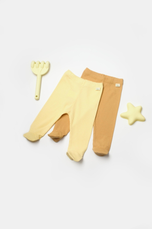 Seturi și compleuri copii - Set 2 pantaloni cu botosei Bamboo, galben, BabyCosy, 50%bumbac+50% bambus