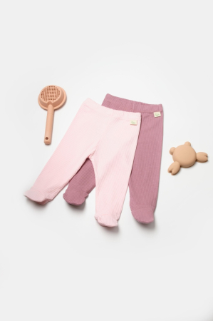 Seturi și compleuri copii - Set 2 pantaloni cu botosei Bamboo, roz, BabyCosy, 50%bumbac+50% bambus