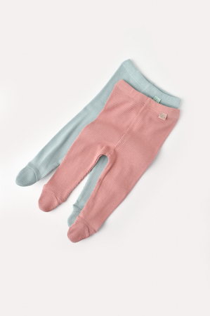 Seturi și compleuri copii - Set 2 pantaloni cu botosei bebe unisex din bumbac organic si modal - Mint/Rose, BabyCosy