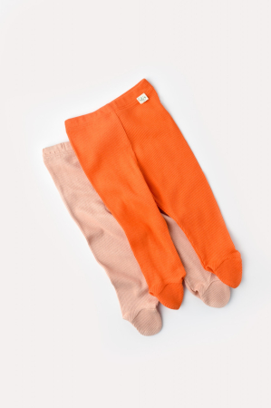 Seturi și compleuri copii - Set 2 pantaloni cu botosei bebe unisex din bumbac organic si modal - Rodie/Piersica, BabyCosy