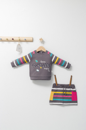 Seturi și compleuri copii - Set 2 piese cu bluzita si fustita pentru fetite Colorful autum, Tongs baby - Gri