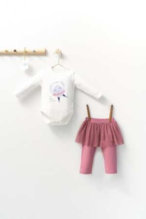Body-uri și salopete bebeluși - Set 2 piese cu body si pantalonasi cu tulle pentru fetite Monster, Tongs baby