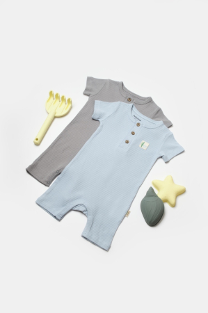 Haine copii - Set 2 salopete scurte Bamboo, blue, BabyCosy, 50%bumbac+50% bambus